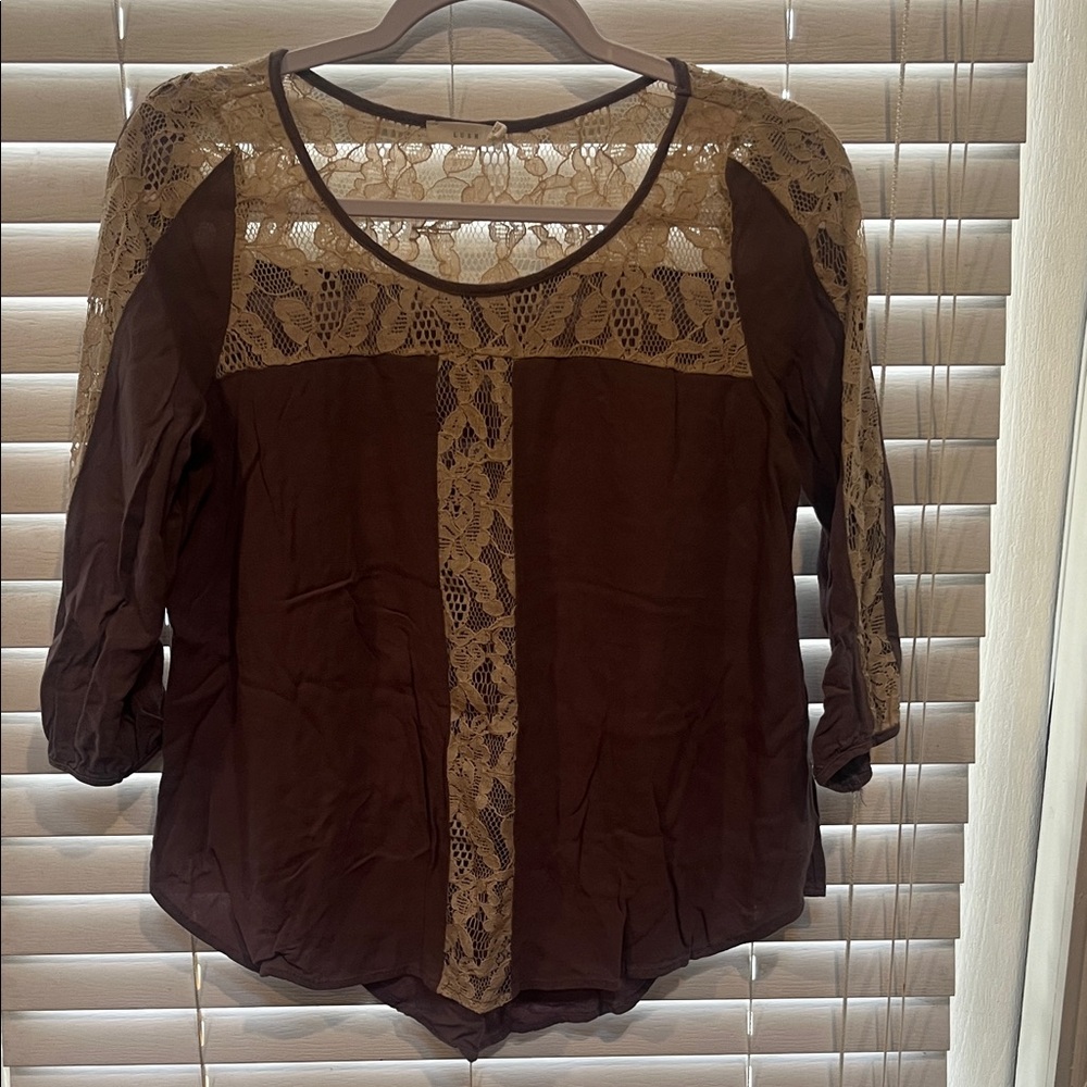 Lush Brown Lace Accent Blouse